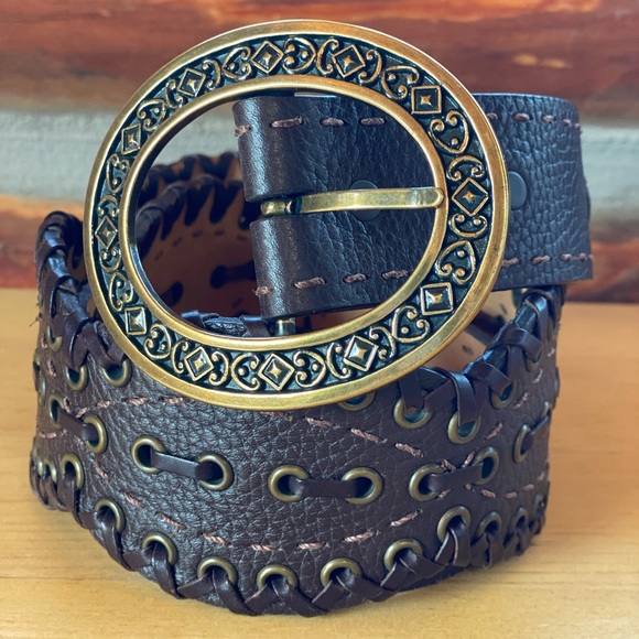 Brighton brown leather belt 34 thick braided laced - Picture 1 of 7